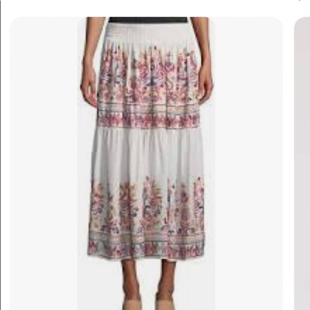 Women's White Maxi Skirt with Pink Floral Border